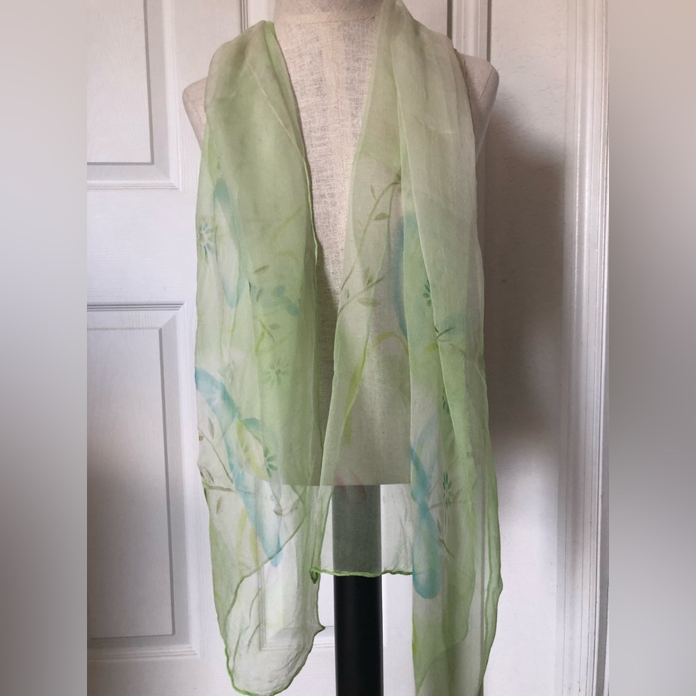 Vintage Silk Blue Sunhat Printed Scarf